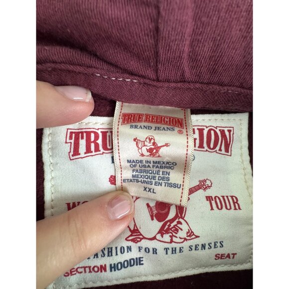 True Religion Mens XXL Maroon Hoodie Jacket Flatlock Zip LA 1956 Captain Graphic - Picture 6 of 15